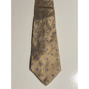 BREUER Men's 100% Silk Necktie ITALY Designer Geometric Gold w/ Blue Tie NWT